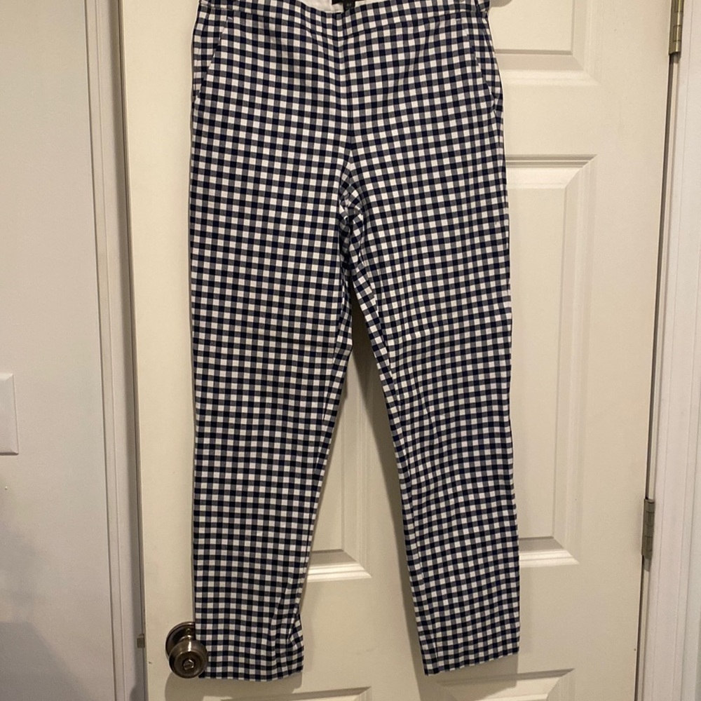 J. Crew Mattie Gingham Pant (navy and white)